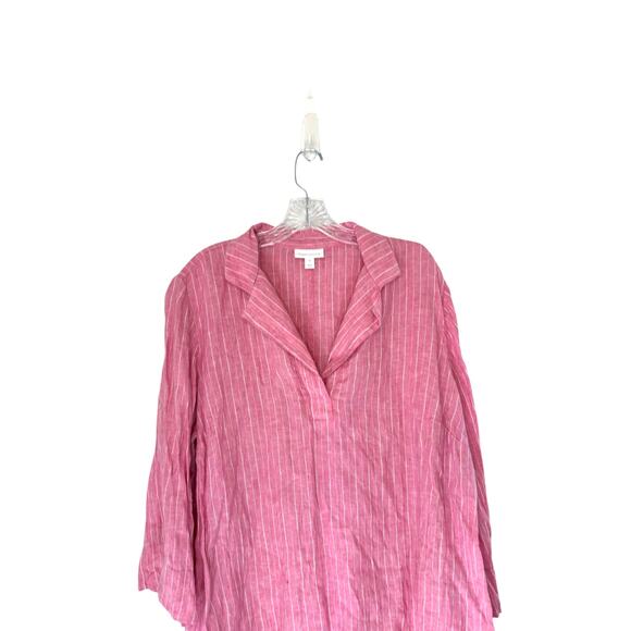Charter Club Pink White Plus Striped Lagenlook Relaxed‎ Linen Blouse Size 2X - Picture 3 of 11